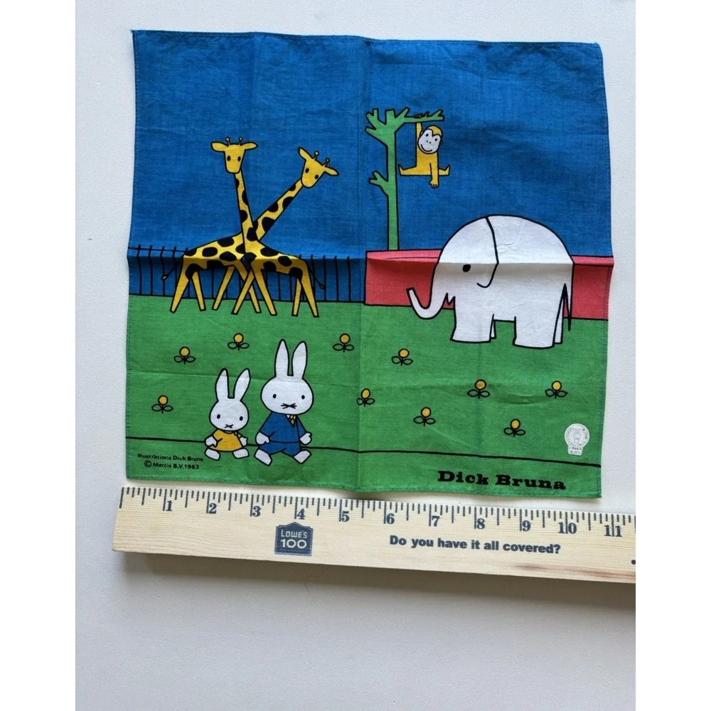 Vintage 1963 MIFFY DICK BRUNA Napkins Handkerchiefs, set of 2 Japanese Cotton